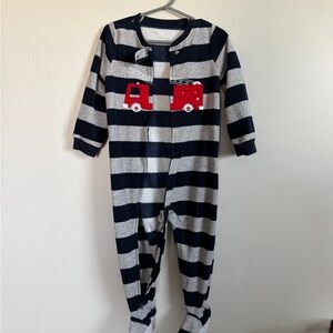 Carter's Navy and Gray Striped Fire Truck Footie